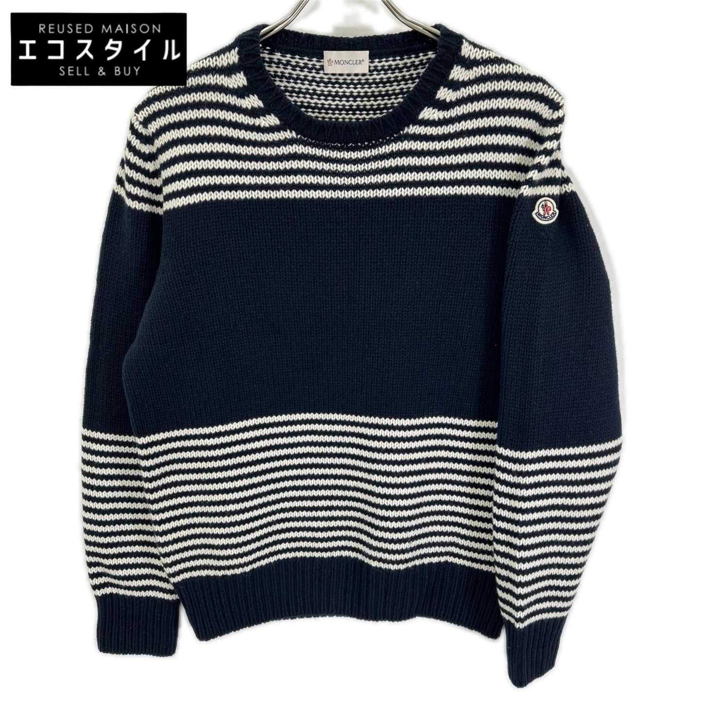 MONCLER モンクレール ネイビー ウールカシミヤ ボーダー MAGLIONE TRICOT セーター トップス