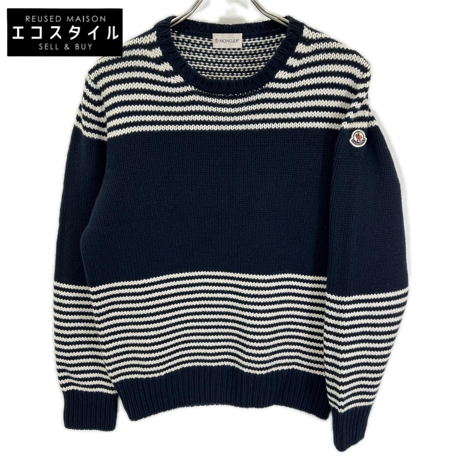 MONCLER モンクレール ネイビー ウールカシミヤ ボーダー MAGLIONE TRICOT セーター トップス