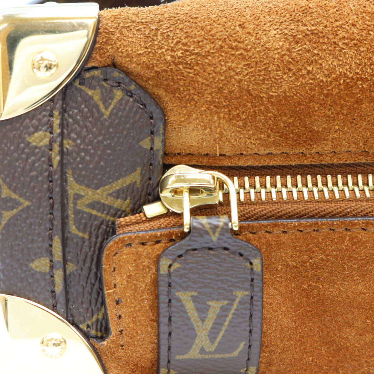 LOUIS VUITTON ルイヴィトン M15072 モノグラム スエードカーフレザー タン サイドトランクMM ショルダーバッグ ショルダーバッグ