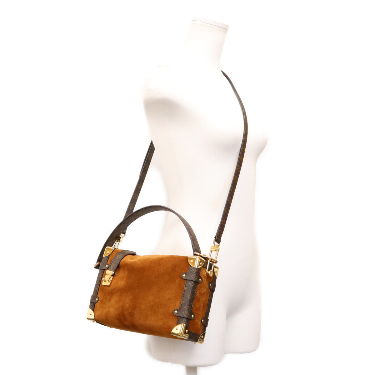 LOUIS VUITTON ルイヴィトン M15072 モノグラム スエードカーフレザー タン サイドトランクMM ショルダーバッグ ショルダーバッグ