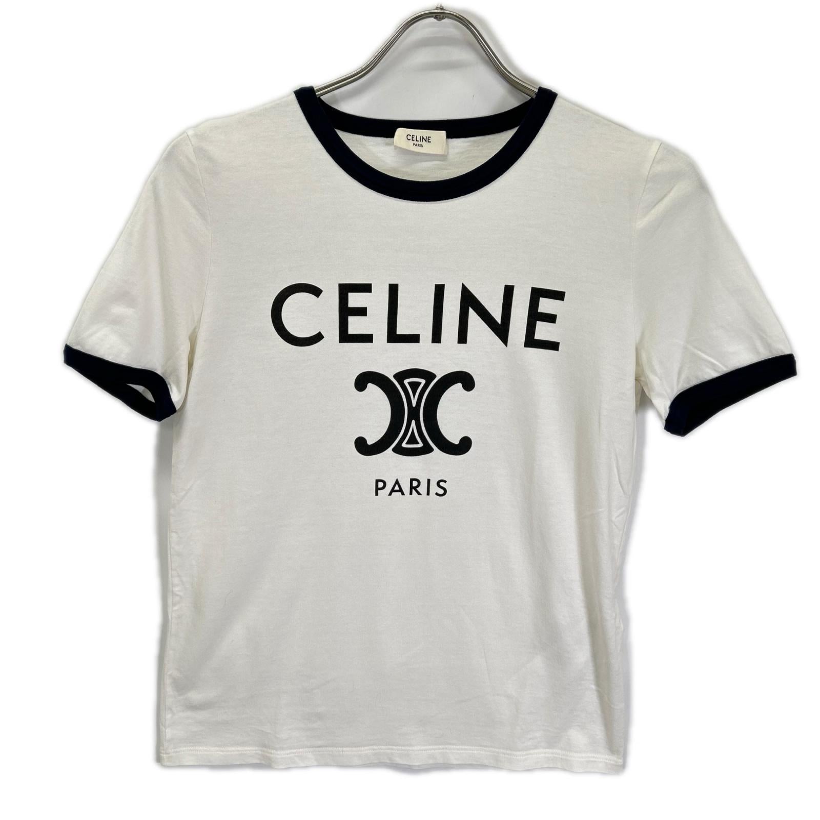 CELINE セリーヌ 2X872671Q ホワイト コットンジャージー ロゴプリント カットソー トップス