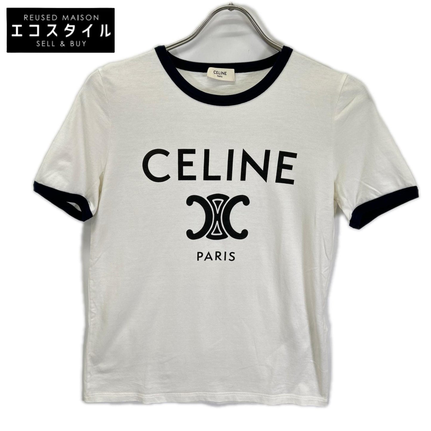 CELINE セリーヌ 2X872671Q ホワイト コットンジャージー ロゴプリント カットソー トップス