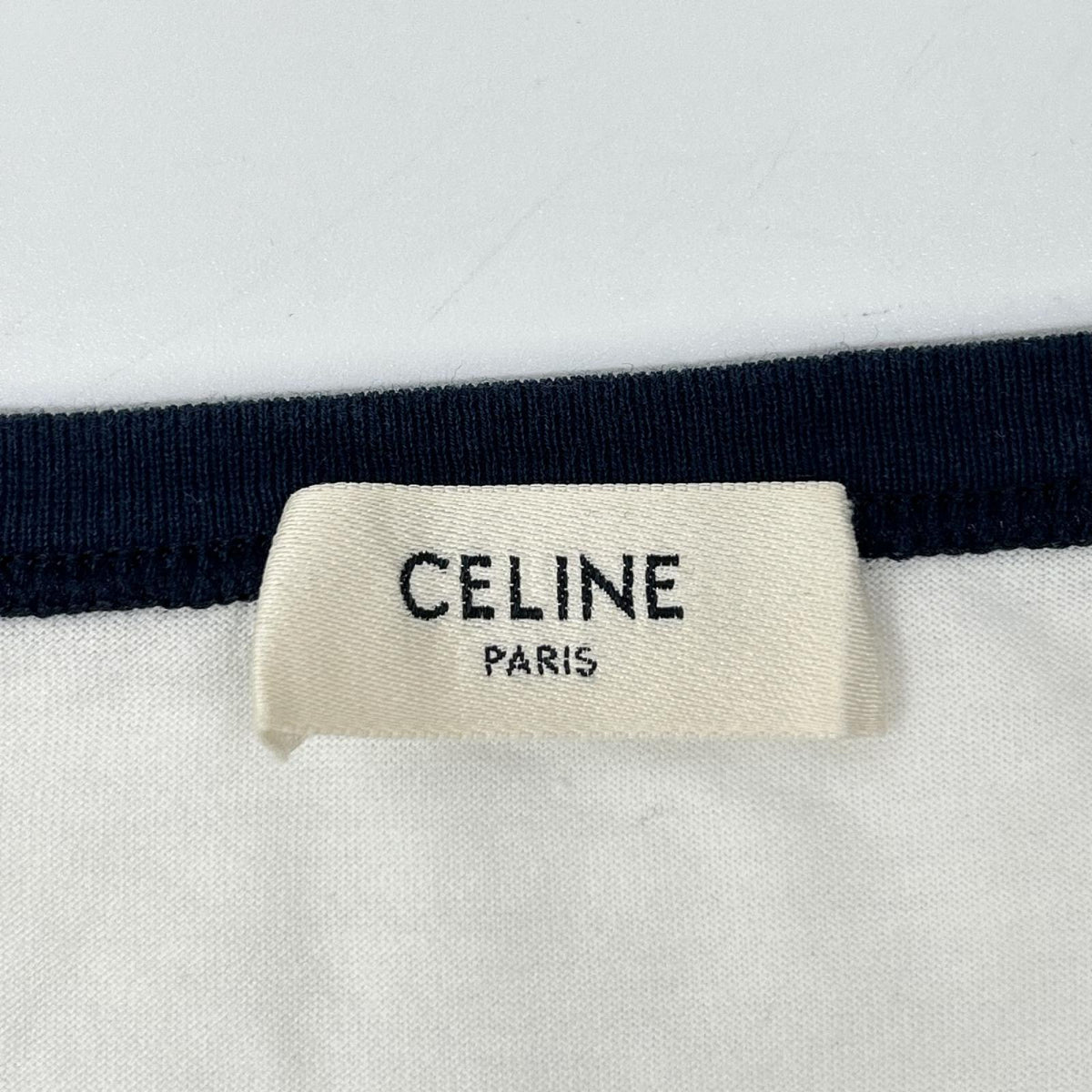 CELINE セリーヌ 2X872671Q White Cotton Jersey Logo-Print Cut-and-Sew Top Tops