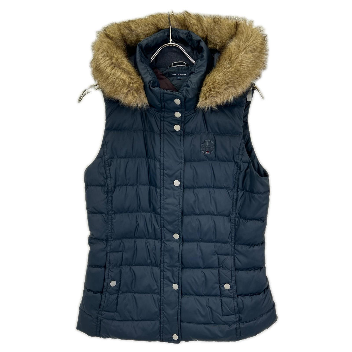 TOMMYHILFIGER トミーヒルフィガー ネイビー サークルロゴ ファー付き ダウンベスト ベスト