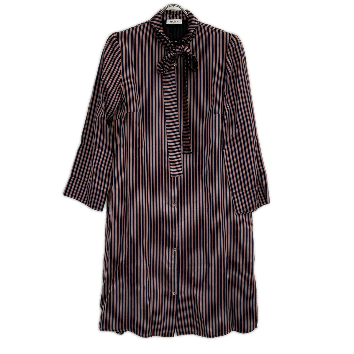 MAX&CO. マックス&コー 72210317 ネイビー×ピンク ボウタイ シャツワンピース ワンピース