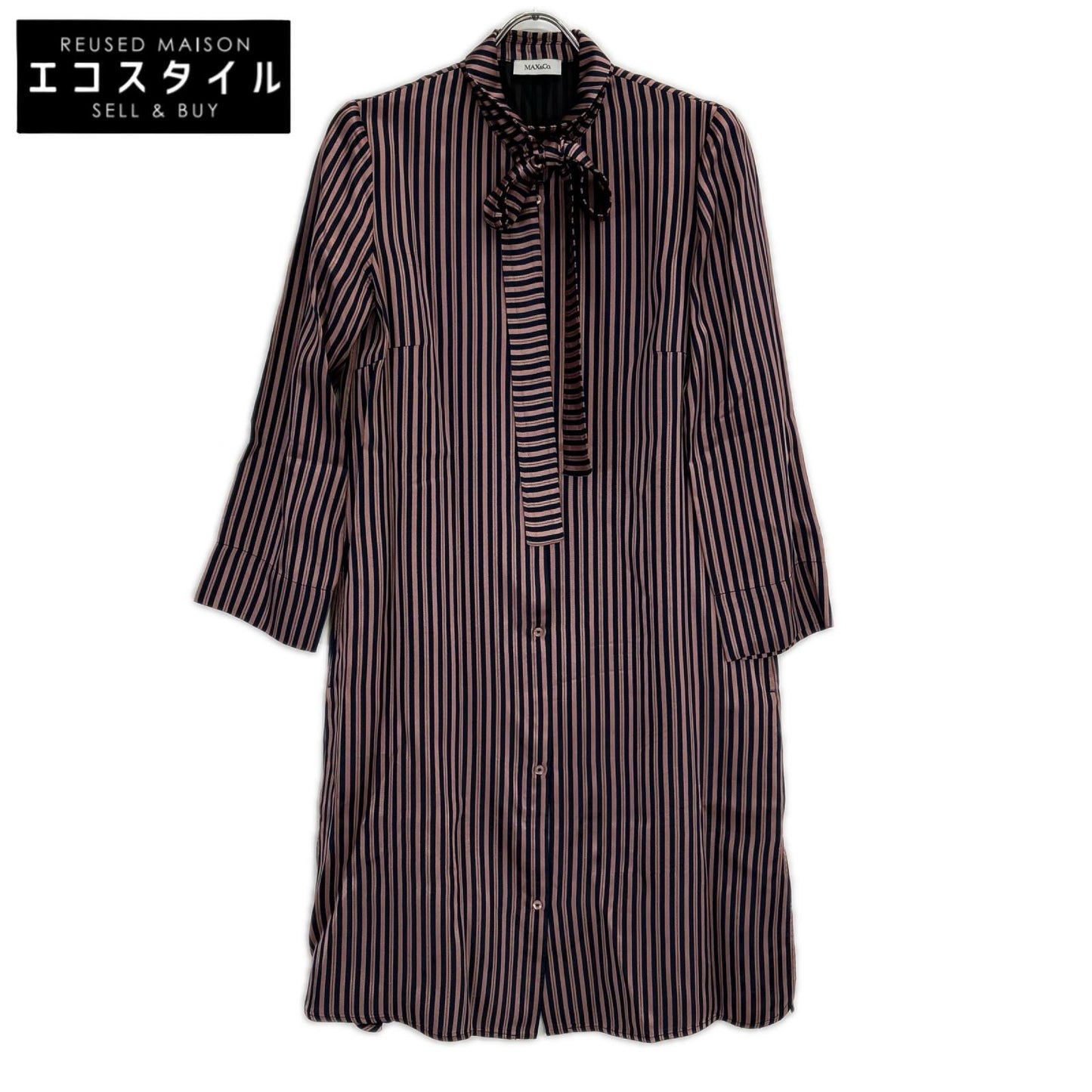 MAX&CO. マックス&コー 72210317 ネイビー×ピンク ボウタイ シャツワンピース ワンピース