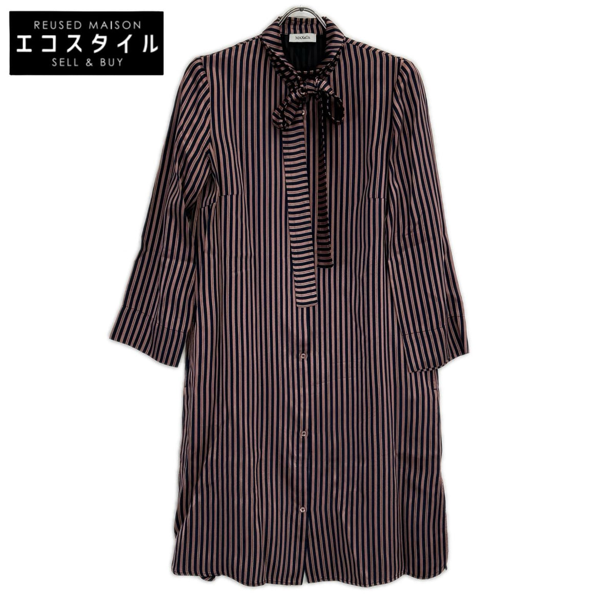 MAX&CO. マックス&コー 72210317 ネイビー×ピンク ボウタイ シャツワンピース ワンピース
