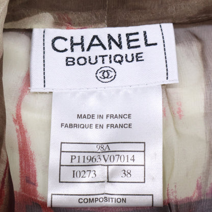 CHANEL シャネル 【美品/国内正規】98A P11963V07011 総柄 ココマークボタン シルク100％ シアー ボウタイ長袖シャツ トップス