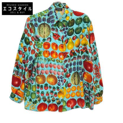 GUCCI グッチ 96年製 ライトブルー トムフォード期 シルク フルーツ柄 ロングスリーブシャツ トップス