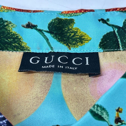 GUCCI グッチ 96年製 ライトブルー トムフォード期 シルク フルーツ柄 ロングスリーブシャツ トップス