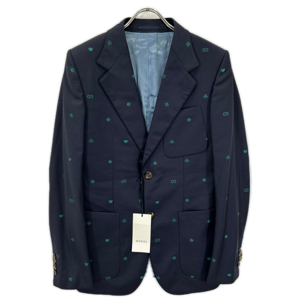 GUCCI グッチ 581688 ネイビー ミケーレ期 ウール GG Bee 総柄 シングル テーラードジャケット ジャケット
