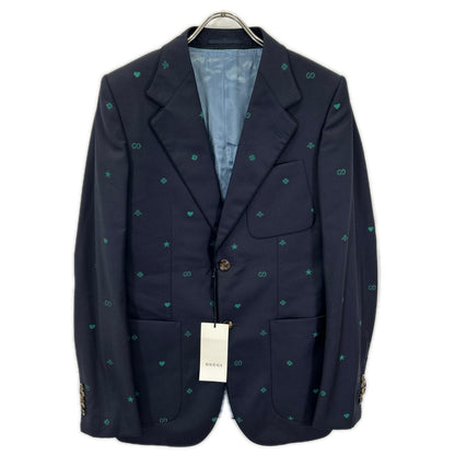 GUCCI グッチ 581688 ネイビー ミケーレ期 ウール GG Bee 総柄 シングル テーラードジャケット ジャケット