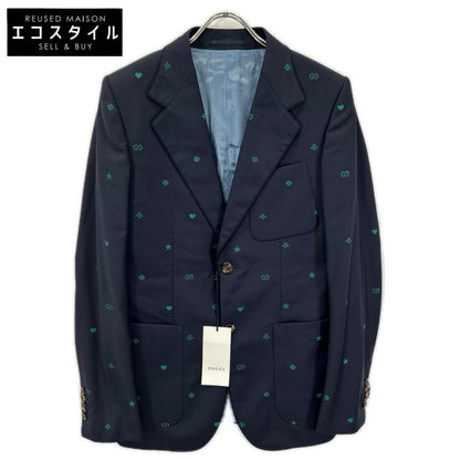 GUCCI グッチ 581688 ネイビー ミケーレ期 ウール GG Bee 総柄 シングル テーラードジャケット ジャケット