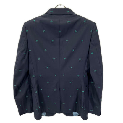 GUCCI グッチ 581688 ネイビー ミケーレ期 ウール GG Bee 総柄 シングル テーラードジャケット ジャケット