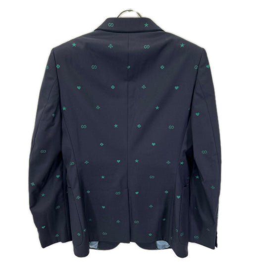 GUCCI グッチ 581688 ネイビー ミケーレ期 ウール GG Bee 総柄 シングル テーラードジャケット ジャケット