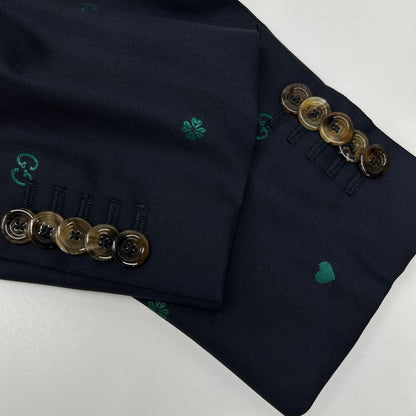 GUCCI グッチ 581688 ネイビー ミケーレ期 ウール GG Bee 総柄 シングル テーラードジャケット ジャケット