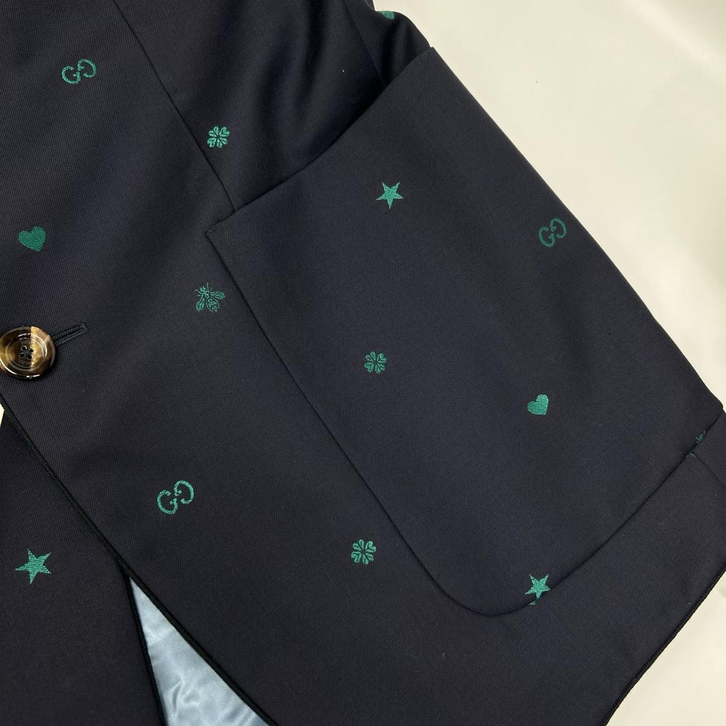 GUCCI グッチ 581688 ネイビー ミケーレ期 ウール GG Bee 総柄 シングル テーラードジャケット ジャケット