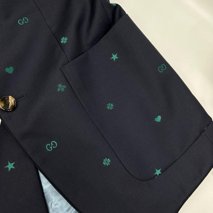 GUCCI グッチ 581688 ネイビー ミケーレ期 ウール GG Bee 総柄 シングル テーラードジャケット ジャケット