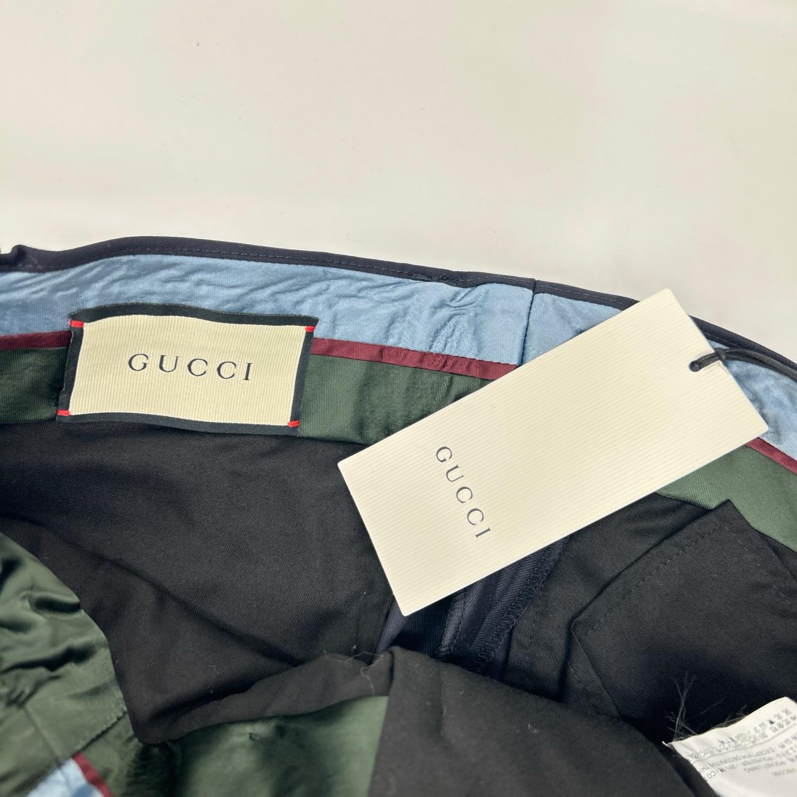 GUCCI グッチ 581689 ネイビー ミケーレ期 ウール GG Bee 総柄 エンブロイダリー スラックス ウール トラウザーズ ボトムス