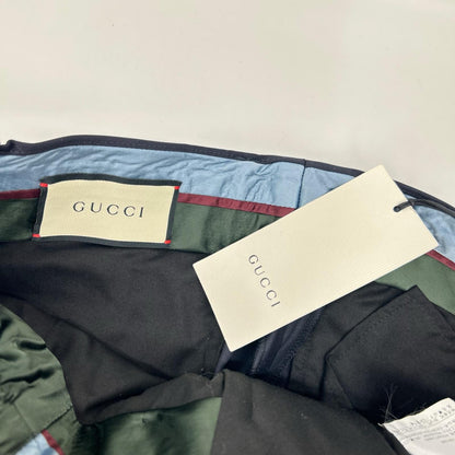 GUCCI グッチ 581689 ネイビー ミケーレ期 ウール GG Bee 総柄 エンブロイダリー スラックス ウール トラウザーズ ボトムス