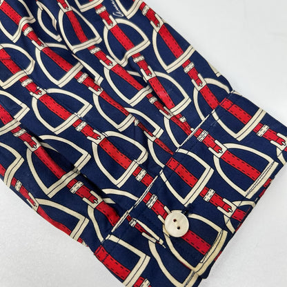 GUCCI グッチ 770426 ZAPD2 ネイビー×レッド シルク ホースビット 総柄 ロングスリーブシャツ トップス