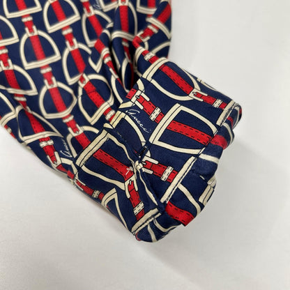 GUCCI グッチ 770426 ZAPD2 ネイビー×レッド シルク ホースビット 総柄 ロングスリーブシャツ トップス