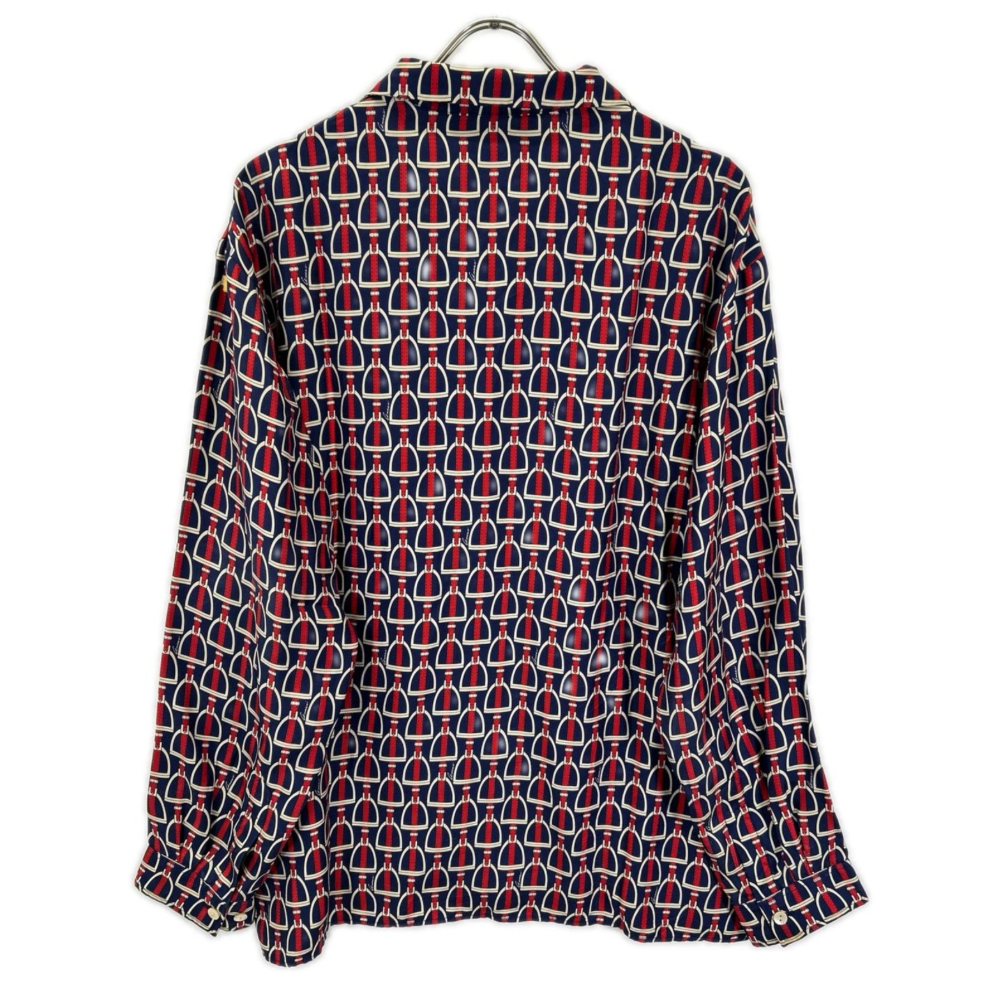 GUCCI グッチ 770426 ZAPD2 ネイビー×レッド シルク ホースビット 総柄 ロングスリーブシャツ トップス