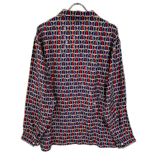 GUCCI グッチ 770426 ZAPD2 ネイビー×レッド シルク ホースビット 総柄 ロングスリーブシャツ トップス