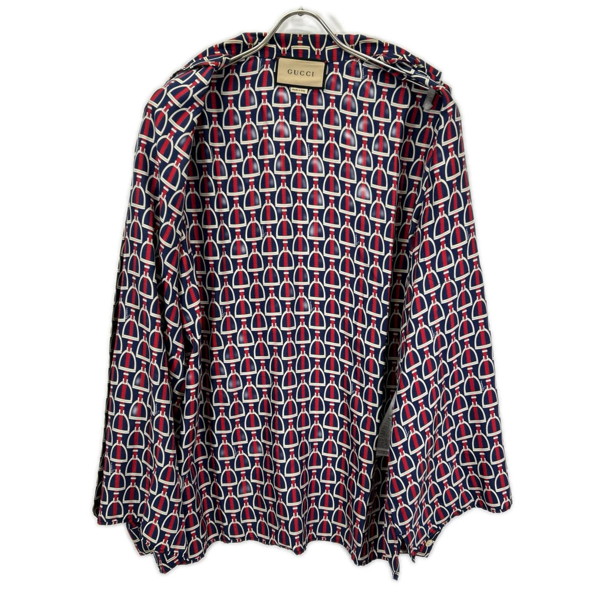 GUCCI グッチ 770426 ZAPD2 ネイビー×レッド シルク ホースビット 総柄 ロングスリーブシャツ トップス
