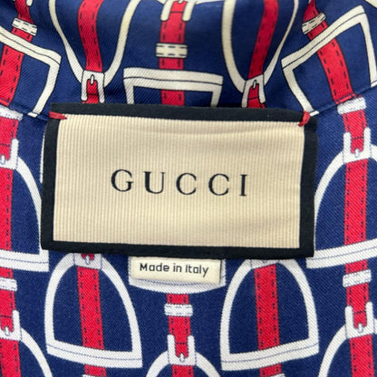 GUCCI グッチ 770426 ZAPD2 ネイビー×レッド シルク ホースビット 総柄 ロングスリーブシャツ トップス