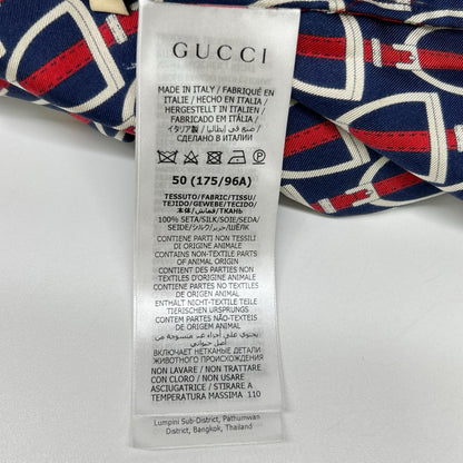GUCCI グッチ 770426 ZAPD2 ネイビー×レッド シルク ホースビット 総柄 ロングスリーブシャツ トップス