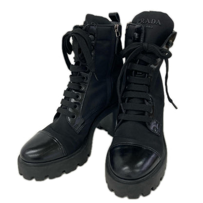 PRADA プラダ Re-Nylon トライアングルロゴプレート レースアップ ヒールブーツ シューズ