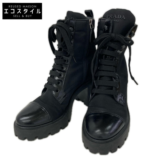 PRADA プラダ Re-Nylon トライアングルロゴプレート レースアップ ヒールブーツ シューズ