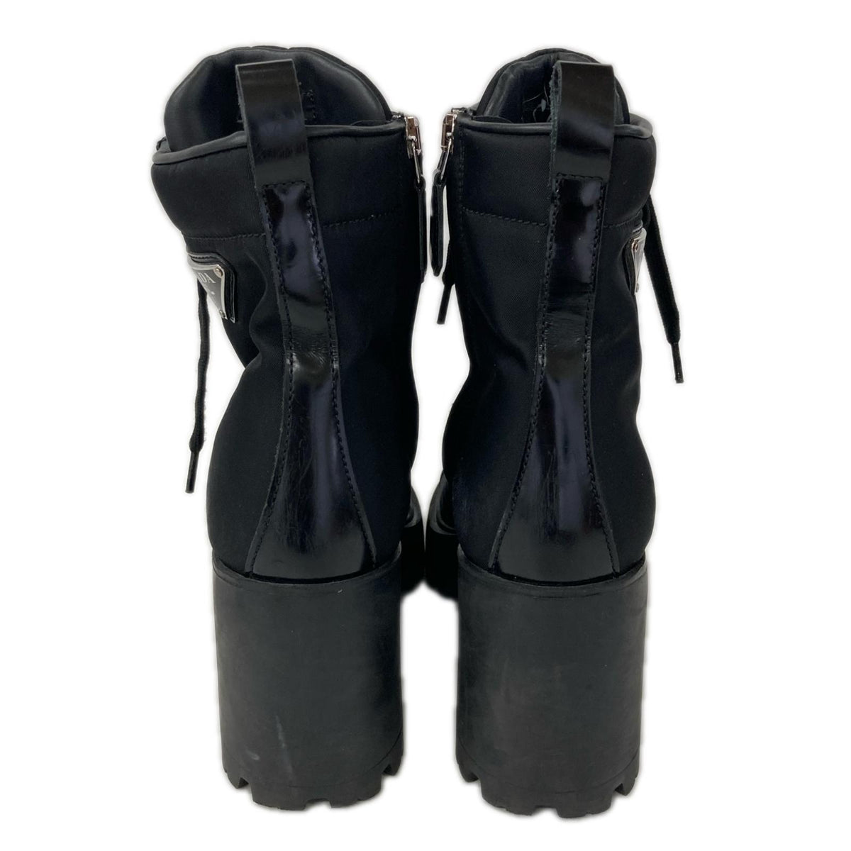 PRADA プラダ Re-Nylon トライアングルロゴプレート レースアップ ヒールブーツ シューズ