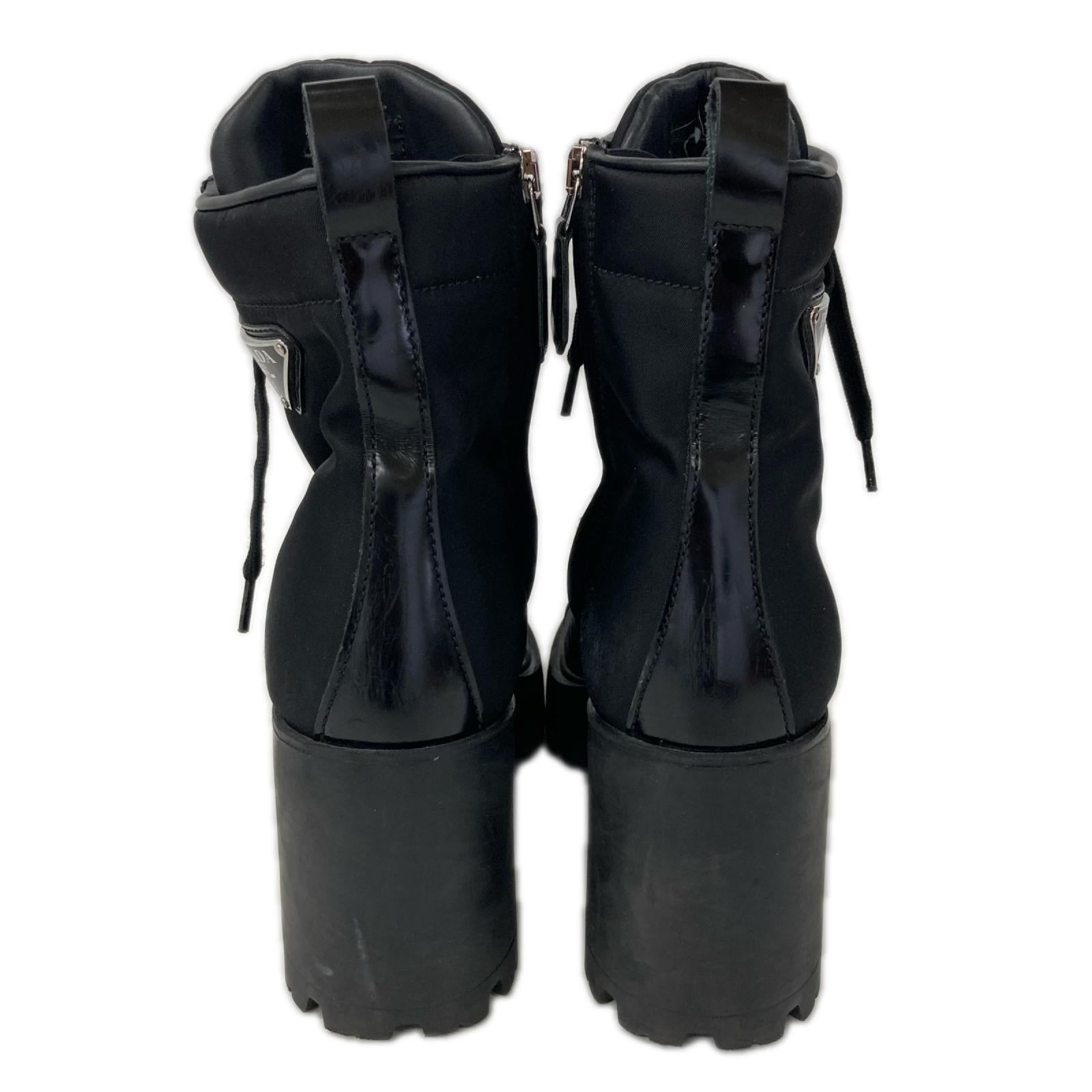 PRADA プラダ Re-Nylon トライアングルロゴプレート レースアップ ヒールブーツ シューズ