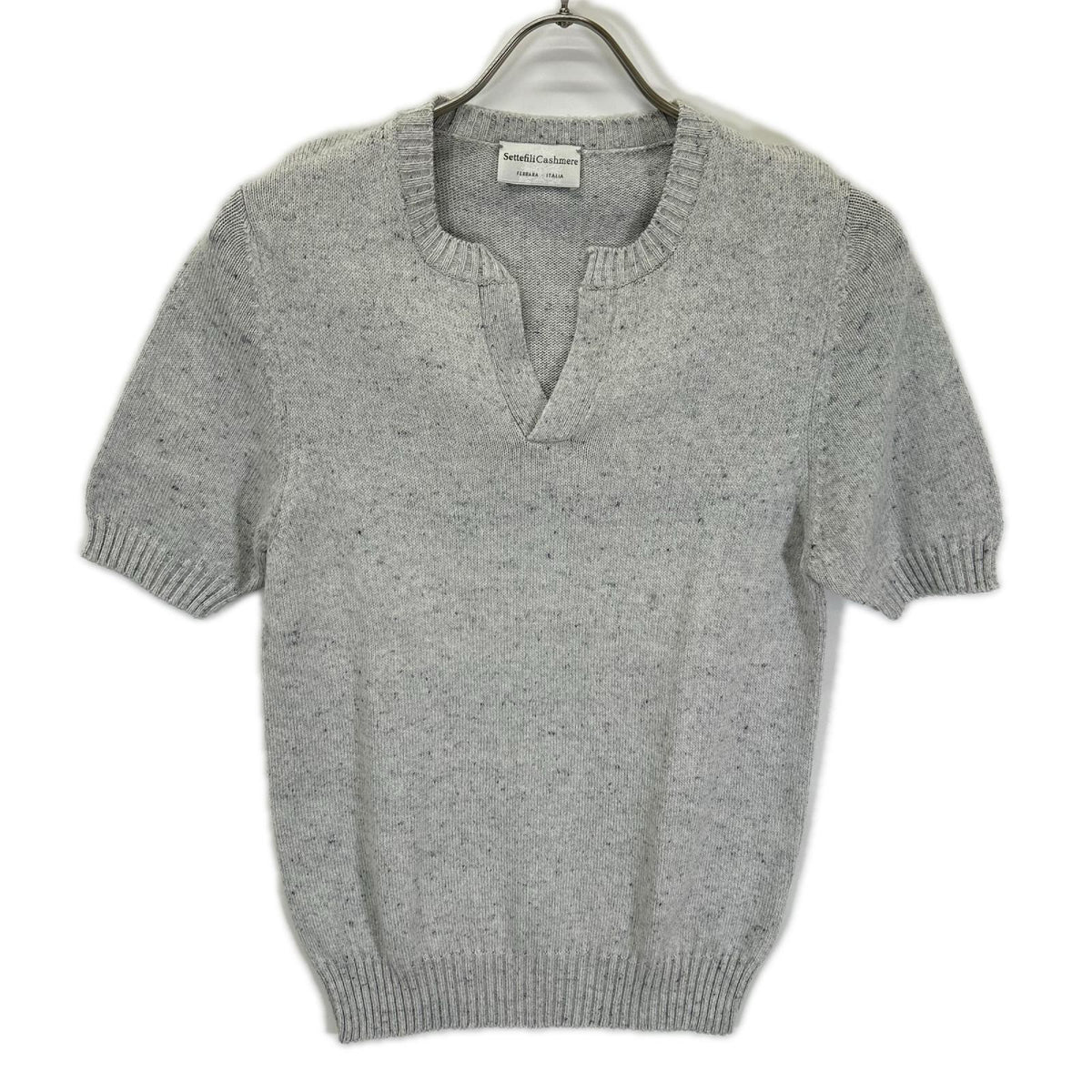 Settefili Cashmere セッテフィーリ カシミア グレー キーネック コットン 半袖ニット トップス