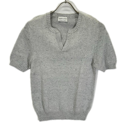 Settefili Cashmere Settefili Cashmere Gray Key-Neck Cotton Short-Sleeve Knit Top