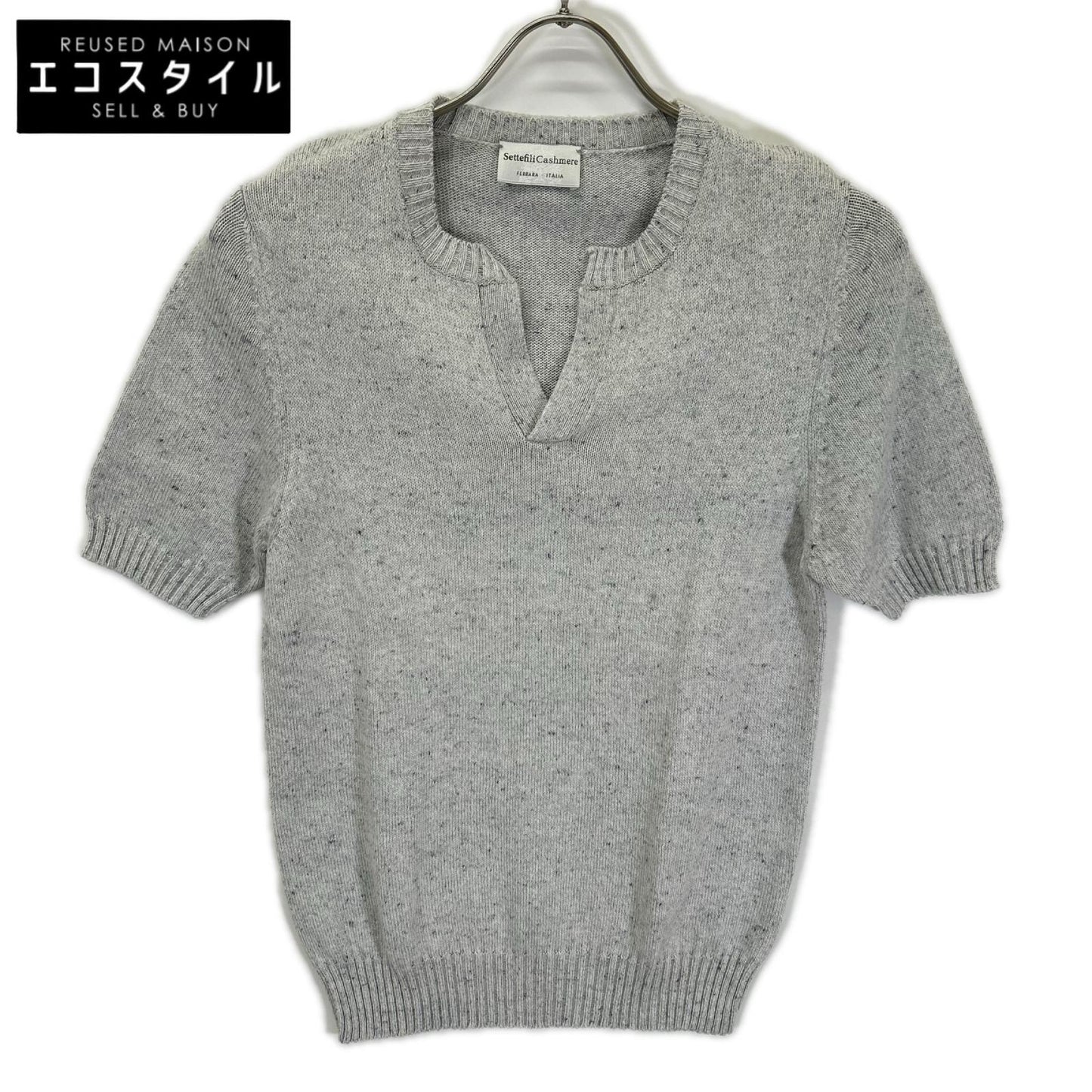 Settefili Cashmere セッテフィーリ カシミア グレー キーネック コットン 半袖ニット トップス