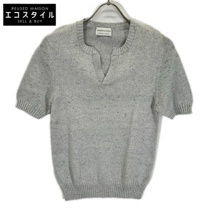 Settefili Cashmere Settefili Cashmere Gray Key-Neck Cotton Short-Sleeve Knit Top