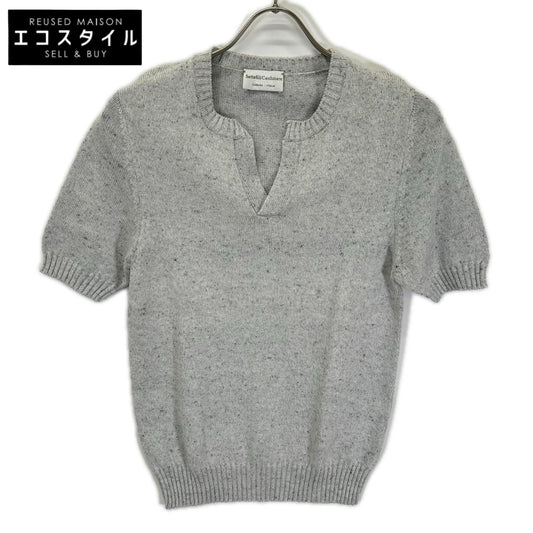 Settefili Cashmere セッテフィーリ カシミア グレー キーネック コットン 半袖ニット トップス