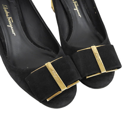 SalvatoreFerragamo サルバトーレフェラガモ カプア スエード バラリボン ヒール パンプス シューズ レディース ブラック 6D シューズ