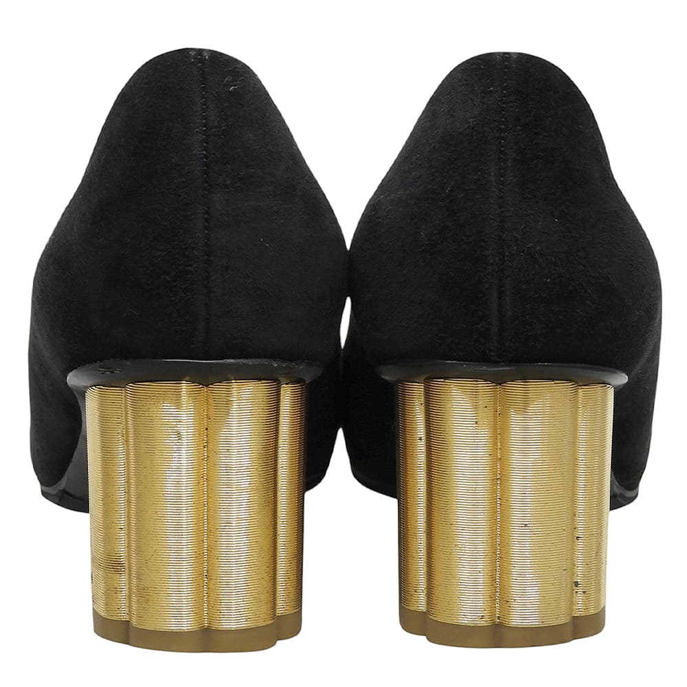 SalvatoreFerragamo サルバトーレフェラガモ カプア スエード バラリボン ヒール パンプス シューズ レディース ブラック 6D シューズ