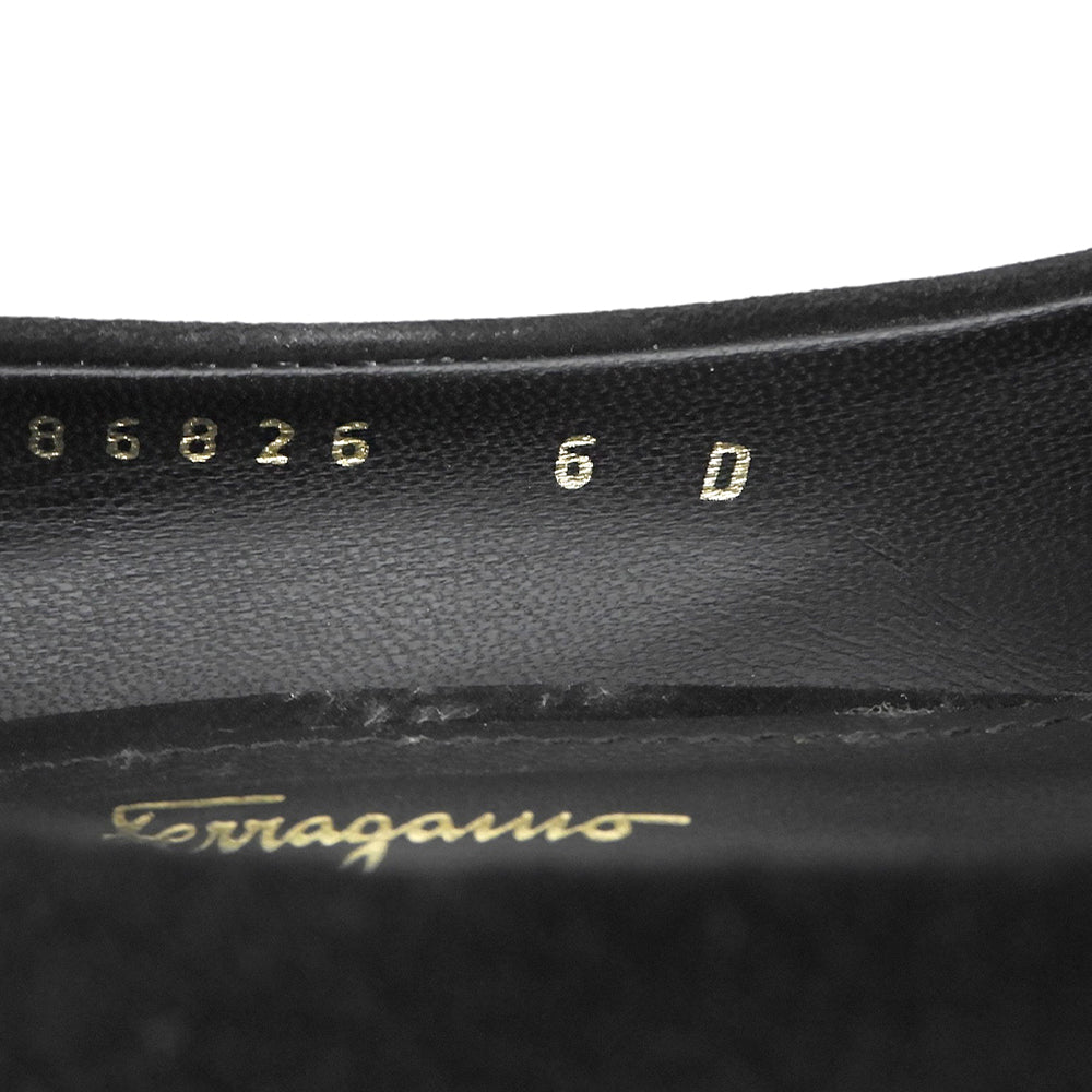 SalvatoreFerragamo サルバトーレフェラガモ カプア スエード バラリボン ヒール パンプス シューズ レディース ブラック 6D シューズ