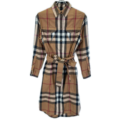 BURBERRY バーバリー 8046712 ブラウン ノバチェック ウール ベルテッド ワンピース ワンピース