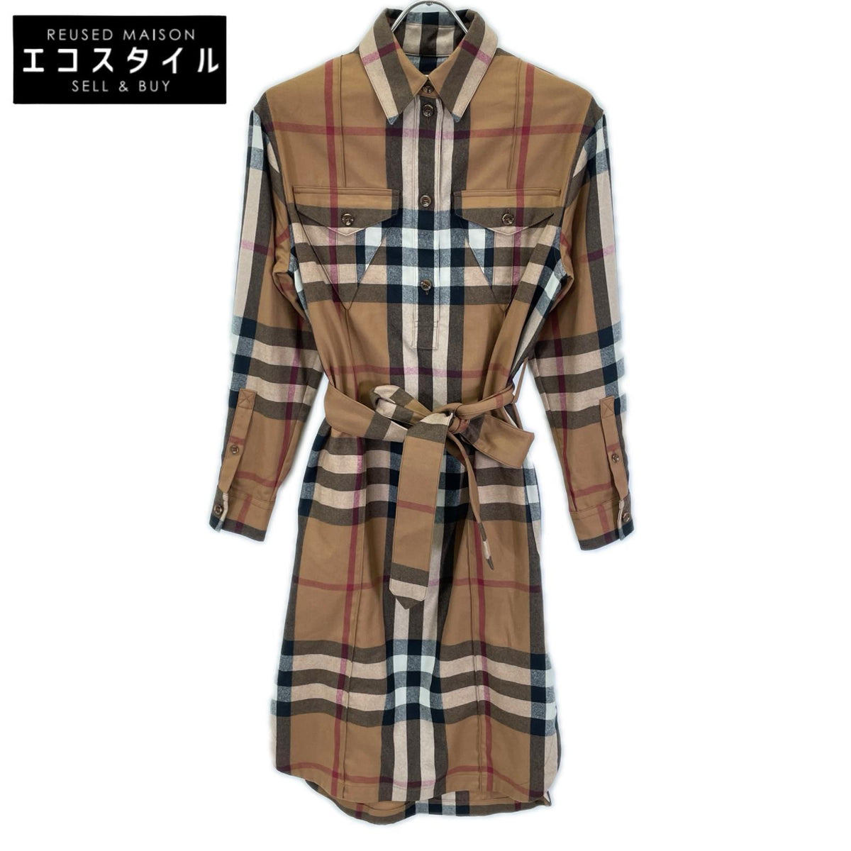 BURBERRY バーバリー 8046712 ブラウン ノバチェック ウール ベルテッド ワンピース ワンピース