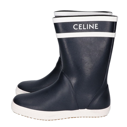 CELINE セリーヌ Black logo-rubber rain boots shoes