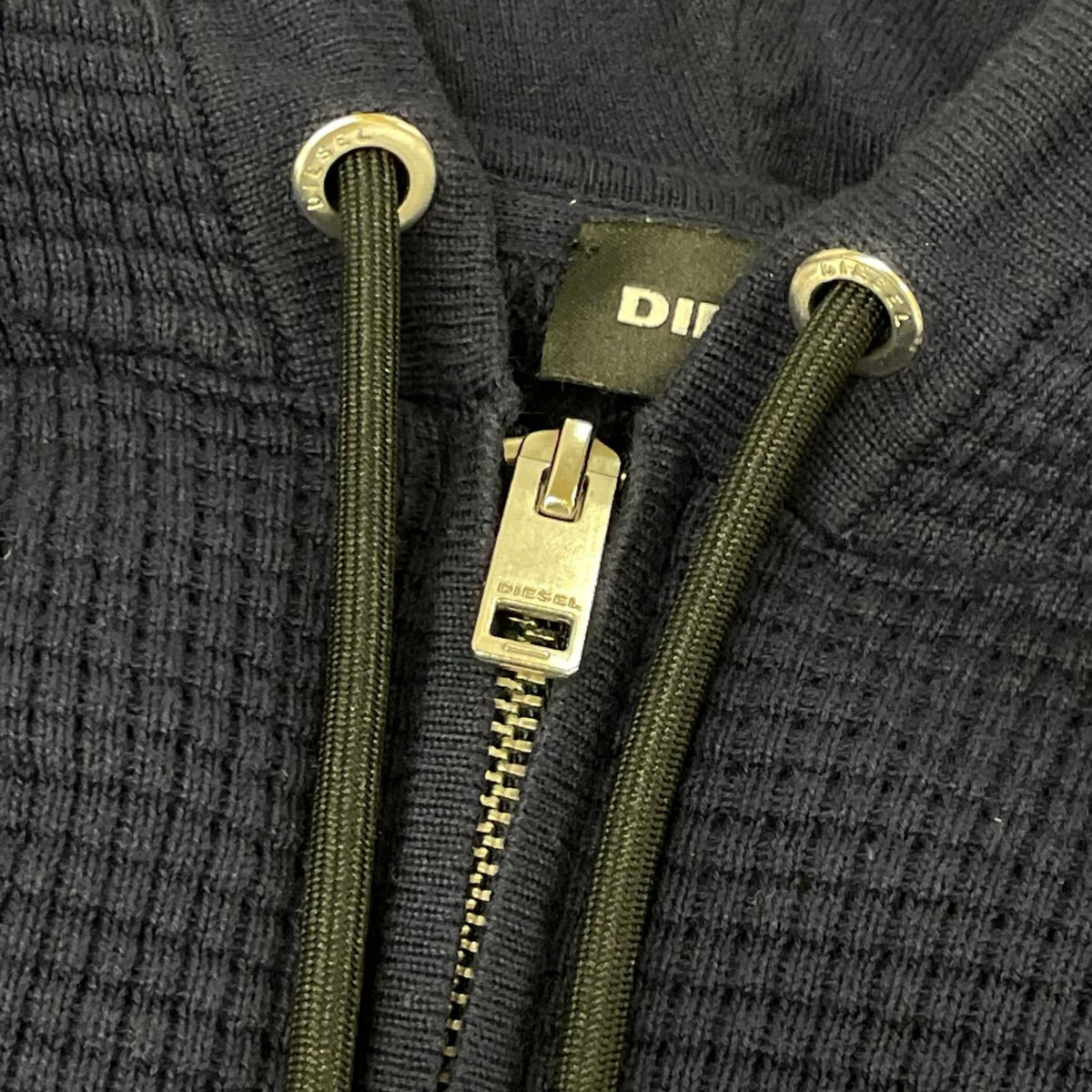 DIESEL ディーゼル ネイビー ワッフル ジップアップパーカー トップス