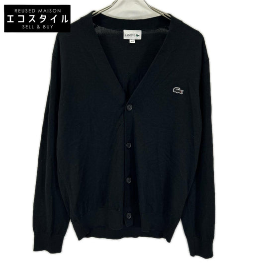 Lacoste ラコステ Black wool crocodile-logo button cardigan top