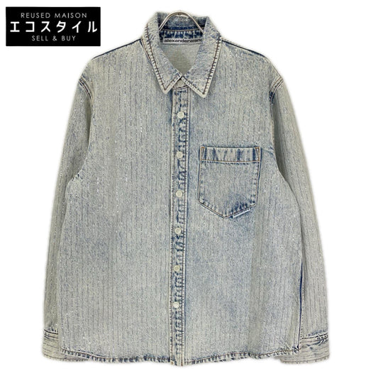 ALEXANDER WANG アレキサンダーワン 1WC2222101 Crystal Stripe Oversized Denim Shirt Jacket