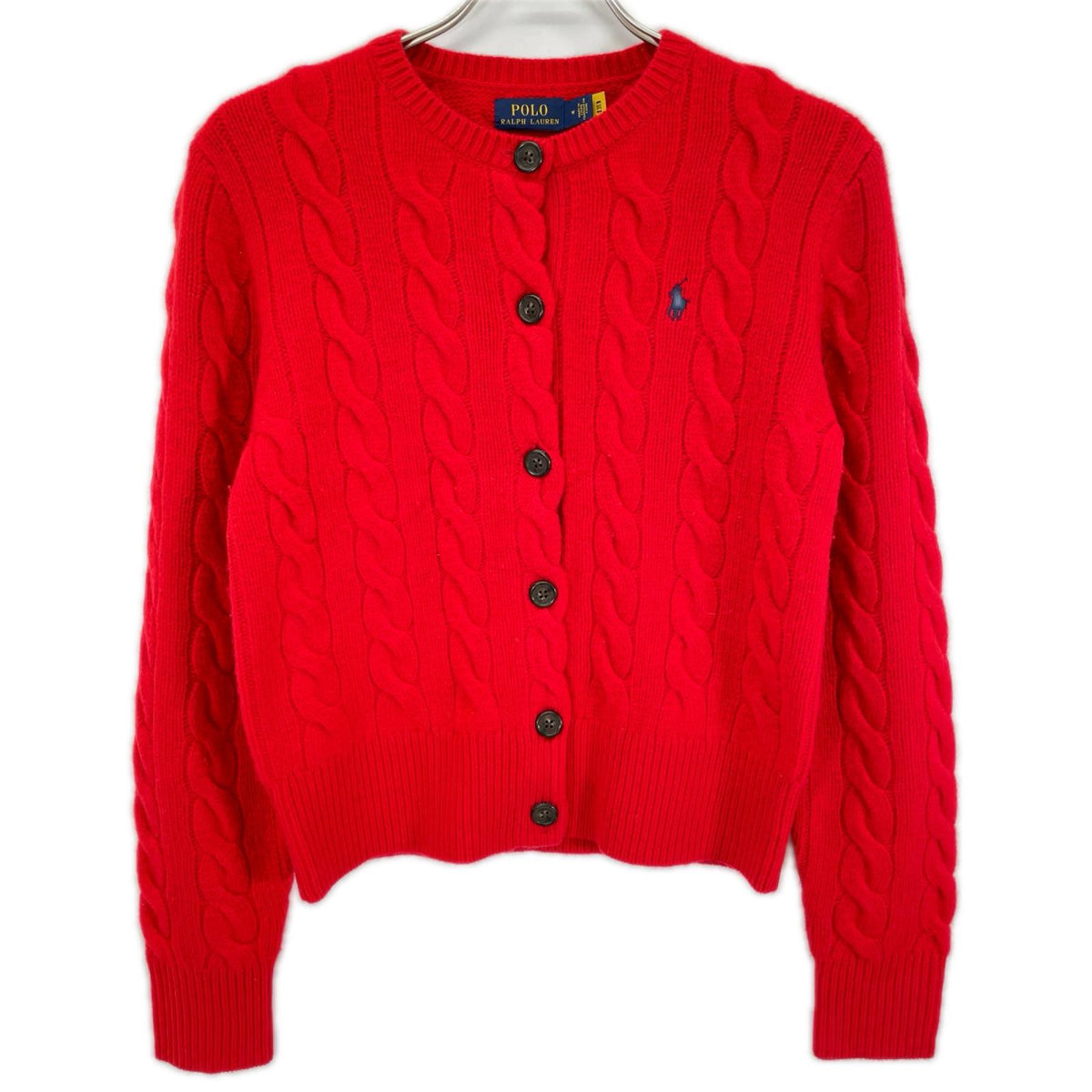POLObyRalphLauren ポロラルフローレン レッド QRタグ カシミヤウール ケーブルニットカーディガン トップス